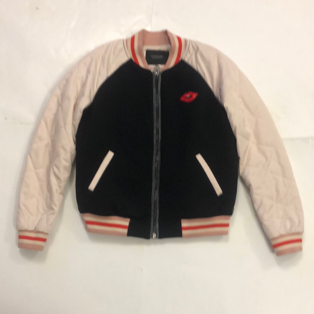 Scotch & Soda P Jacket Cream Black Pink Red Lip Logo 2 Pocket Quilt Sleeve Great